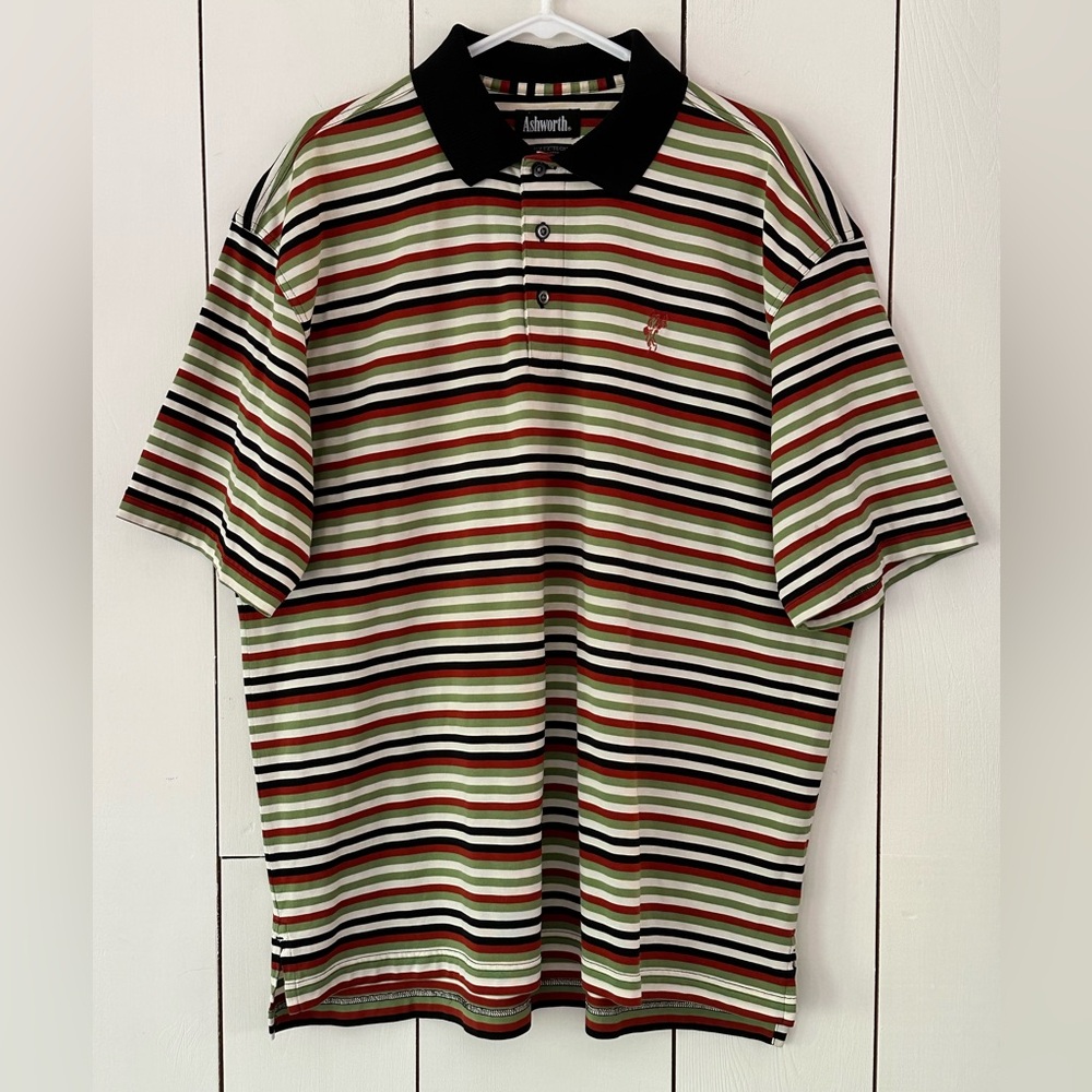 Ashworth Stripe Golf Polo Shirt Sz XL Multicolor